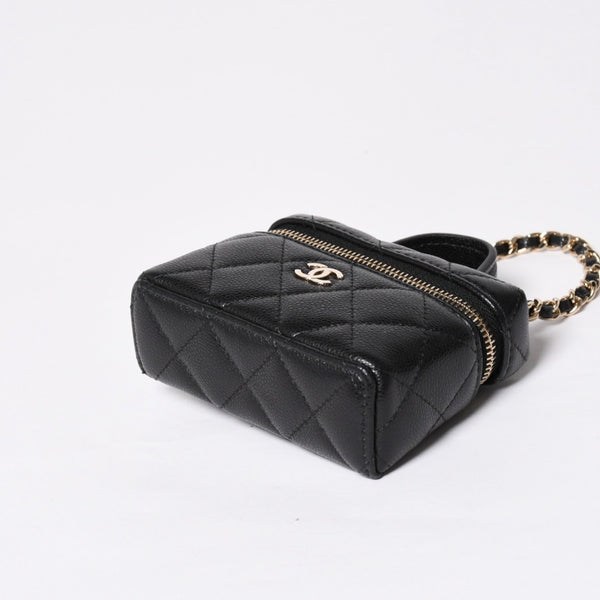 極美品 CHANEL シャネル クラシック ミニ バニティ バッグチャーム ランダム番台 キャビアスキン ブラック ゴールド金具 中古 4a007782