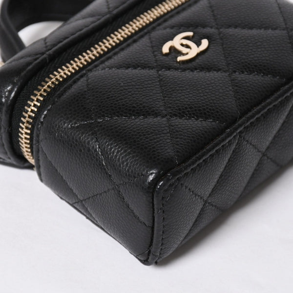 極美品 CHANEL シャネル クラシック ミニ バニティ バッグチャーム ランダム番台 キャビアスキン ブラック ゴールド金具 中古 4a007782