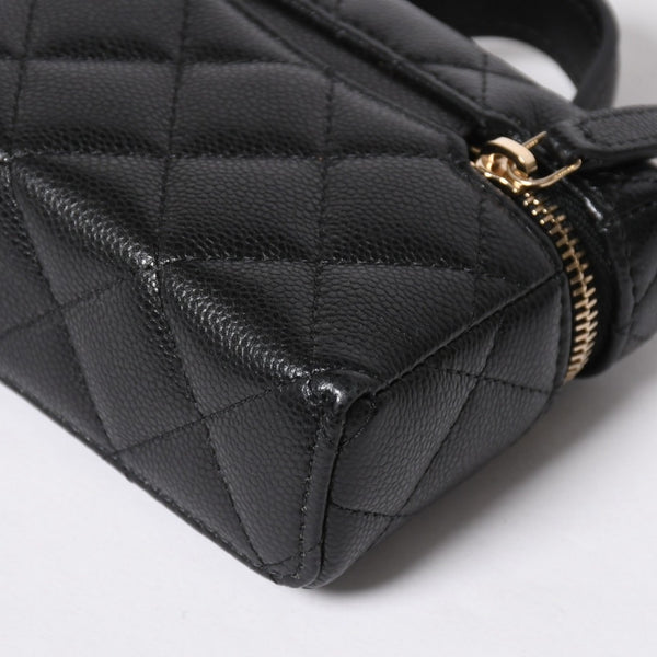 極美品 CHANEL シャネル クラシック ミニ バニティ バッグチャーム ランダム番台 キャビアスキン ブラック ゴールド金具 中古 4a007782