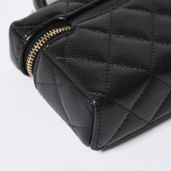 極美品 CHANEL シャネル クラシック ミニ バニティ バッグチャーム ランダム番台 キャビアスキン ブラック ゴールド金具 中古 4a007782