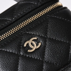 極美品 CHANEL シャネル クラシック ミニ バニティ バッグチャーム ランダム番台 キャビアスキン ブラック ゴールド金具 中古 4a007782