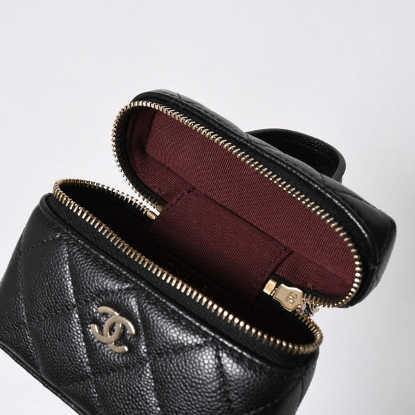 極美品 CHANEL シャネル クラシック ミニ バニティ バッグチャーム ランダム番台 キャビアスキン ブラック ゴールド金具 中古 4a007782