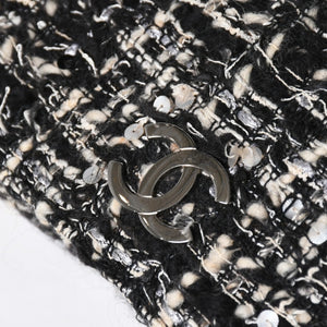 極美品 CHANEL シャネル ワンショルダーバッグ 8番台 ココマーク ツイード スパンデックス ブラック ホワイト シルバー金具 中古 4a007783