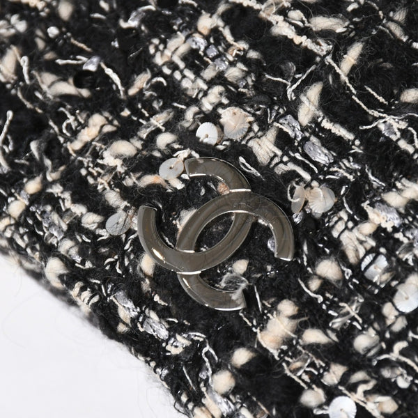 極美品 CHANEL シャネル ワンショルダーバッグ 8番台 ココマーク ツイード スパンデックス ブラック ホワイト シルバー金具 中古 4a007783