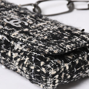 極美品 CHANEL シャネル ワンショルダーバッグ 8番台 ココマーク ツイード スパンデックス ブラック ホワイト シルバー金具 中古 4a007783