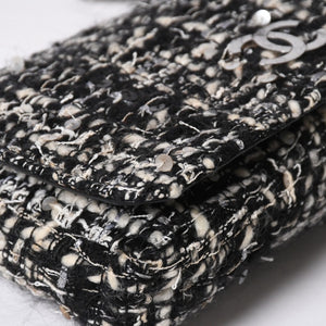 極美品 CHANEL シャネル ワンショルダーバッグ 8番台 ココマーク ツイード スパンデックス ブラック ホワイト シルバー金具 中古 4a007783