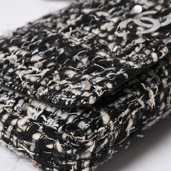 極美品 CHANEL シャネル ワンショルダーバッグ 8番台 ココマーク ツイード スパンデックス ブラック ホワイト シルバー金具 中古 4a007783