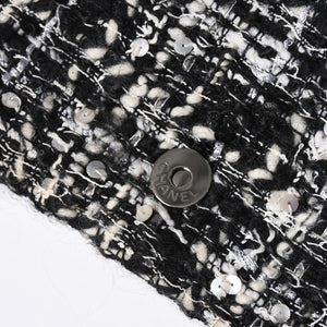 極美品 CHANEL シャネル ワンショルダーバッグ 8番台 ココマーク ツイード スパンデックス ブラック ホワイト シルバー金具 中古 4a007783