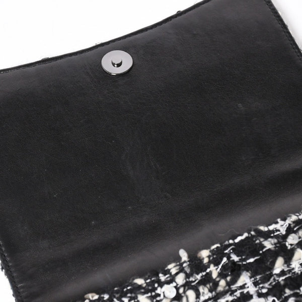 極美品 CHANEL シャネル ワンショルダーバッグ 8番台 ココマーク ツイード スパンデックス ブラック ホワイト シルバー金具 中古 4a007783
