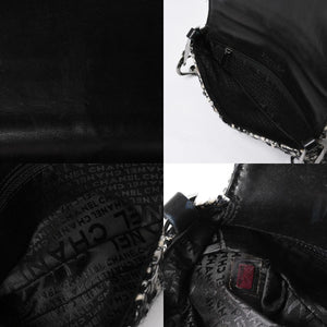 極美品 CHANEL シャネル ワンショルダーバッグ 8番台 ココマーク ツイード スパンデックス ブラック ホワイト シルバー金具 中古 4a007783