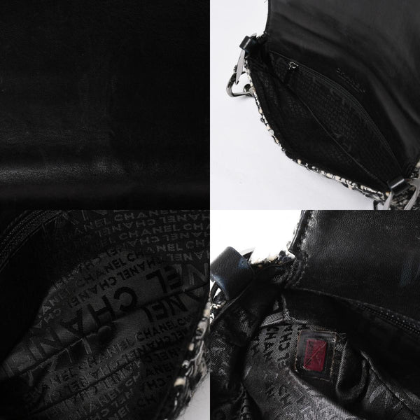極美品 CHANEL シャネル ワンショルダーバッグ 8番台 ココマーク ツイード スパンデックス ブラック ホワイト シルバー金具 中古 4a007783