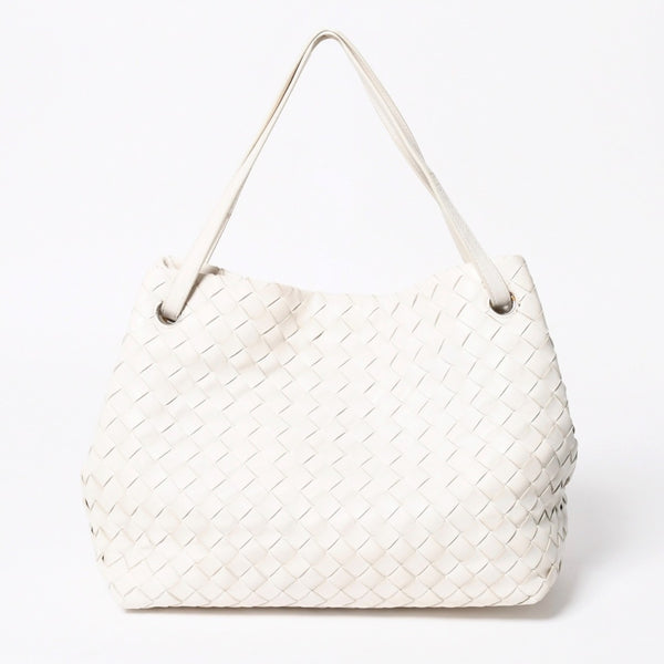 極美品 BOTTEGA VENETA ボッテガヴェネタ ハンドバッグ イントレチャート ホワイト ゴールド金具 レザー B08716912H 中古 4a007864