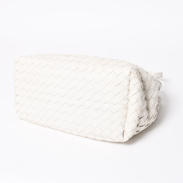 極美品 BOTTEGA VENETA ボッテガヴェネタ ハンドバッグ イントレチャート ホワイト ゴールド金具 レザー B08716912H 中古 4a007864