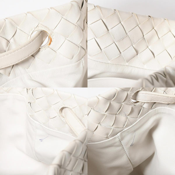 極美品 BOTTEGA VENETA ボッテガヴェネタ ハンドバッグ イントレチャート ホワイト ゴールド金具 レザー B08716912H 中古 4a007864