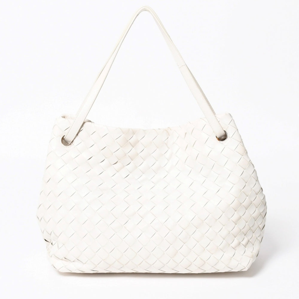 極美品 BOTTEGA VENETA ボッテガヴェネタ ハンドバッグ イントレチャート ホワイト ゴールド金具 レザー B08716912H 中古 4a007864