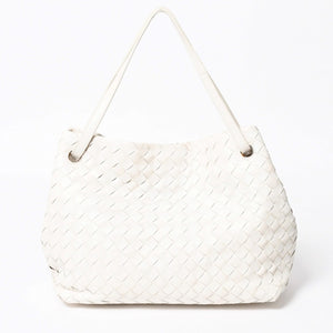 極美品 BOTTEGA VENETA ボッテガヴェネタ ハンドバッグ イントレチャート ホワイト ゴールド金具 レザー B08716912H 中古 4a007864