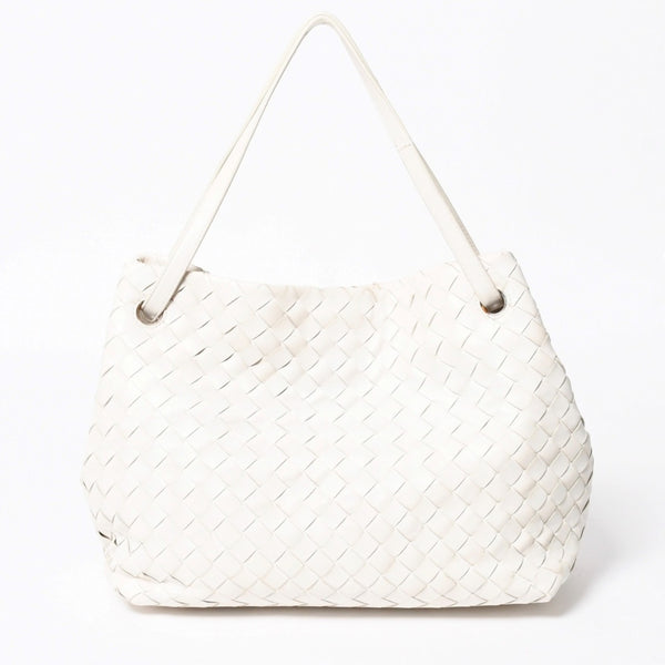 極美品 BOTTEGA VENETA ボッテガヴェネタ ハンドバッグ イントレチャート ホワイト ゴールド金具 レザー B08716912H 中古 4a007864
