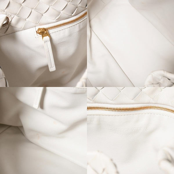 極美品 BOTTEGA VENETA ボッテガヴェネタ ハンドバッグ イントレチャート ホワイト ゴールド金具 レザー B08716912H 中古 4a007864