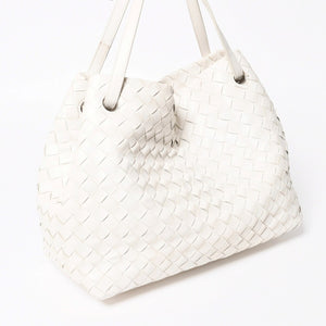 極美品 BOTTEGA VENETA ボッテガヴェネタ ハンドバッグ イントレチャート ホワイト ゴールド金具 レザー B08716912H 中古 4a007864