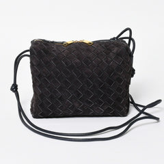 極美品 BOTTEGA VENETA ボッテガヴェネタ ショルダーバッグ レザー スエード イントレチャート ブラック ゴールド金具 4a007866