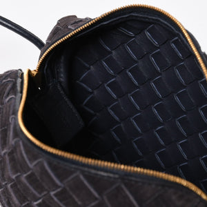 極美品 BOTTEGA VENETA ボッテガヴェネタ ショルダーバッグ レザー スエード イントレチャート ブラック ゴールド金具 4a007866