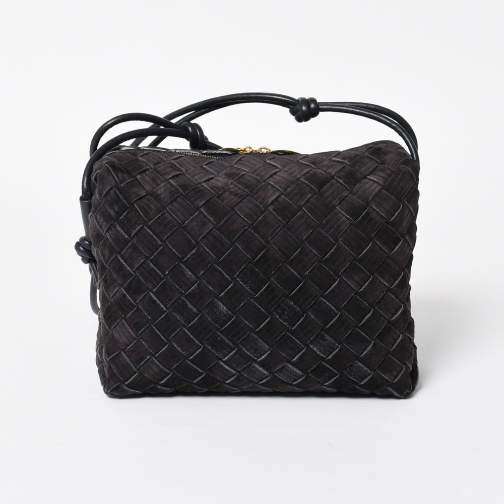 極美品 BOTTEGA VENETA ボッテガヴェネタ ショルダーバッグ レザー スエード イントレチャート ブラック ゴールド金具 4a007866