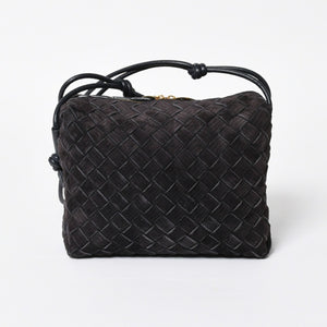 極美品 BOTTEGA VENETA ボッテガヴェネタ ショルダーバッグ レザー スエード イントレチャート ブラック ゴールド金具 4a007866