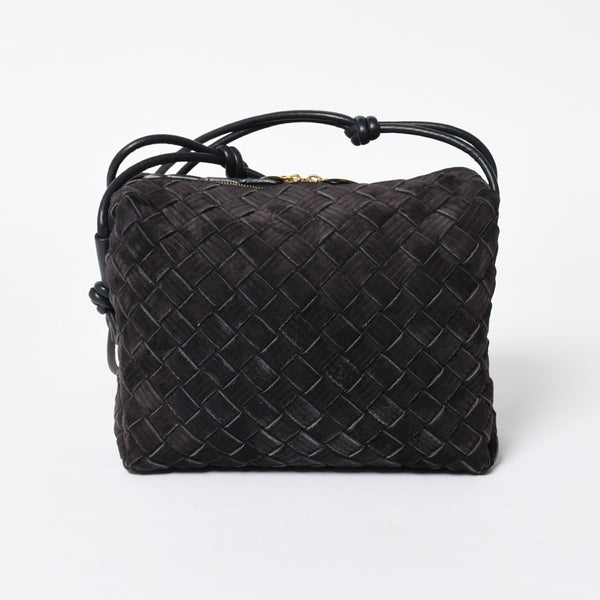 極美品 BOTTEGA VENETA ボッテガヴェネタ ショルダーバッグ レザー スエード イントレチャート ブラック ゴールド金具 4a007866