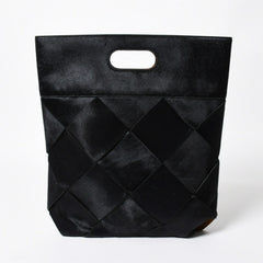 新品未使用品 BOTTEGA VENETA ボッテガヴェネタ ハラコ イントレチャート B08226780G ブラック ブラウン シルバー金具 中古 4a007865
