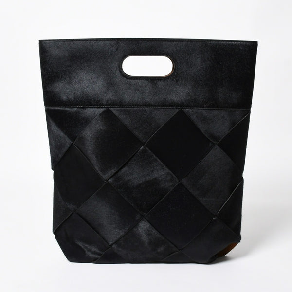 新品未使用品 BOTTEGA VENETA ボッテガヴェネタ ハラコ イントレチャート B08226780G ブラック ブラウン シルバー金具 中古 4a007865