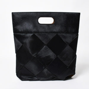 新品未使用品 BOTTEGA VENETA ボッテガヴェネタ ハラコ イントレチャート B08226780G ブラック ブラウン シルバー金具 中古 4a007865