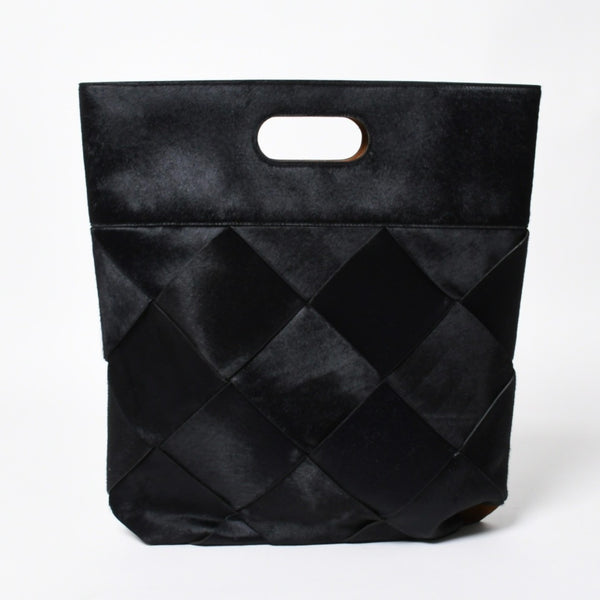 新品未使用品 BOTTEGA VENETA ボッテガヴェネタ ハラコ イントレチャート B08226780G ブラック ブラウン シルバー金具 中古 4a007865