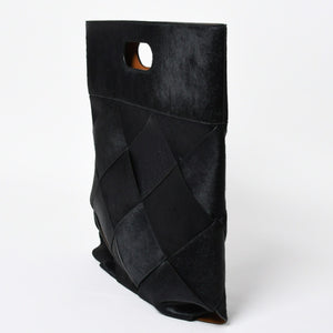 新品未使用品 BOTTEGA VENETA ボッテガヴェネタ ハラコ イントレチャート B08226780G ブラック ブラウン シルバー金具 中古 4a007865