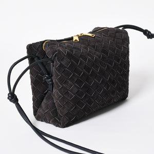 極美品 BOTTEGA VENETA ボッテガヴェネタ ショルダーバッグ レザー スエード イントレチャート ブラック ゴールド金具 4a007866