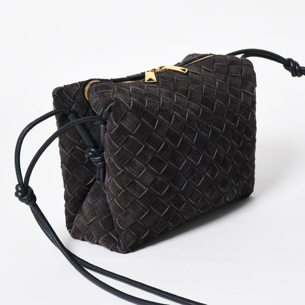 極美品 BOTTEGA VENETA ボッテガヴェネタ ショルダーバッグ レザー スエード イントレチャート ブラック ゴールド金具 4a007866
