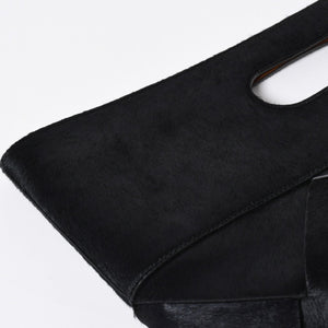 新品未使用品 BOTTEGA VENETA ボッテガヴェネタ ハラコ イントレチャート B08226780G ブラック ブラウン シルバー金具 中古 4a007865