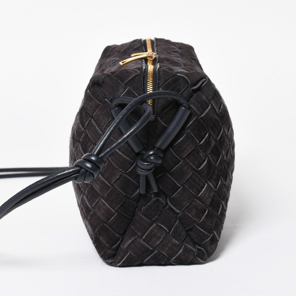 極美品 BOTTEGA VENETA ボッテガヴェネタ ショルダーバッグ レザー スエード イントレチャート ブラック ゴールド金具 4a007866