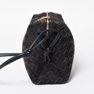極美品 BOTTEGA VENETA ボッテガヴェネタ ショルダーバッグ レザー スエード イントレチャート ブラック ゴールド金具 4a007866