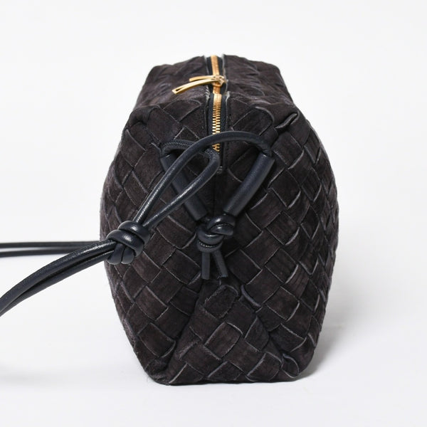 極美品 BOTTEGA VENETA ボッテガヴェネタ ショルダーバッグ レザー スエード イントレチャート ブラック ゴールド金具 4a007866