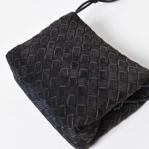 極美品 BOTTEGA VENETA ボッテガヴェネタ ショルダーバッグ レザー スエード イントレチャート ブラック ゴールド金具 4a007866
