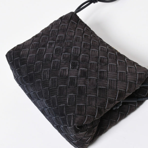 極美品 BOTTEGA VENETA ボッテガヴェネタ ショルダーバッグ レザー スエード イントレチャート ブラック ゴールド金具 4a007866