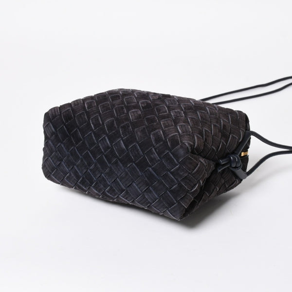 極美品 BOTTEGA VENETA ボッテガヴェネタ ショルダーバッグ レザー スエード イントレチャート ブラック ゴールド金具 4a007866