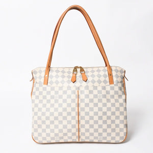 極美品 LOUIS VUITTON ルイヴィトン フィジェリGM トートバッグ ダミエアズール N41175 ホワイト ブラウン ゴールド金具 中古 4a007882
