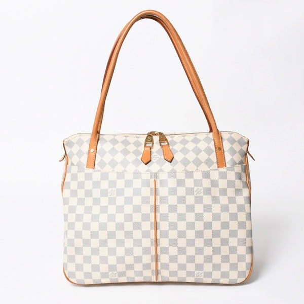 極美品 LOUIS VUITTON ルイヴィトン フィジェリGM トートバッグ ダミエアズール N41175 ホワイト ブラウン ゴールド金具 中古 4a007882