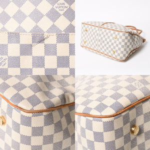 極美品 LOUIS VUITTON ルイヴィトン フィジェリGM トートバッグ ダミエアズール N41175 ホワイト ブラウン ゴールド金具 中古 4a007882