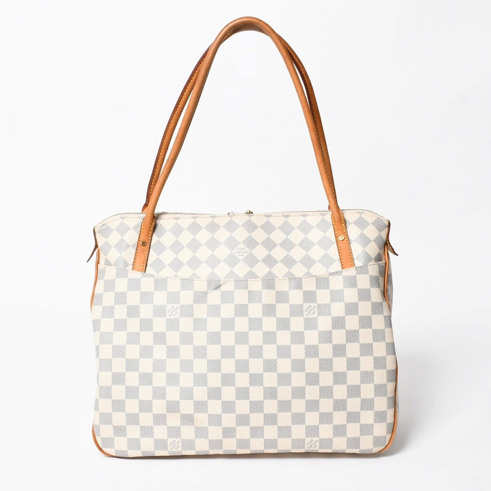 極美品 LOUIS VUITTON ルイヴィトン フィジェリGM トートバッグ ダミエアズール N41175 ホワイト ブラウン ゴールド金具 中古 4a007882