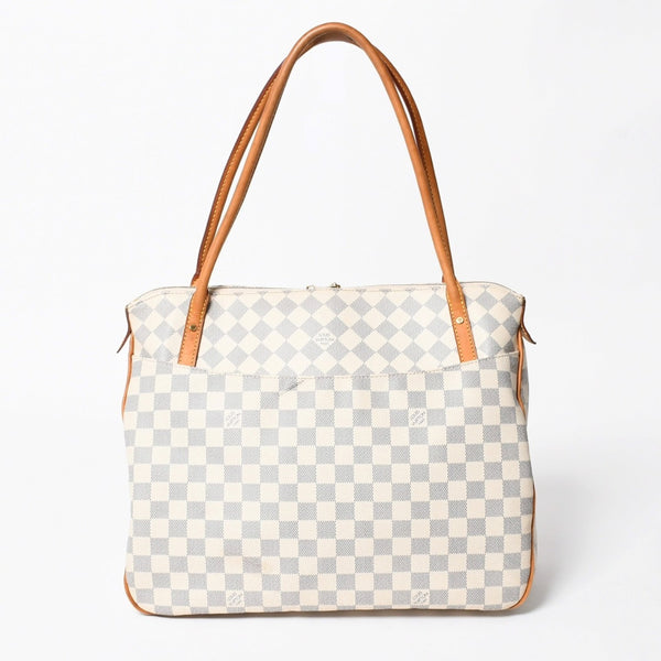 極美品 LOUIS VUITTON ルイヴィトン フィジェリGM トートバッグ ダミエアズール N41175 ホワイト ブラウン ゴールド金具 中古 4a007882