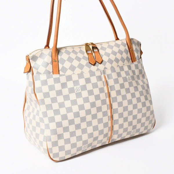 極美品 LOUIS VUITTON ルイヴィトン フィジェリGM トートバッグ ダミエアズール N41175 ホワイト ブラウン ゴールド金具 中古 4a007882