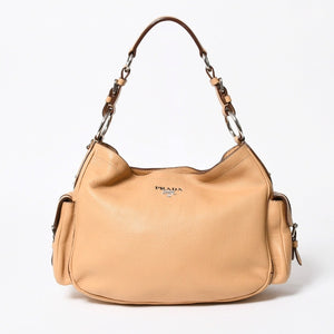PRADA プラダ ハンドバック ベージュ カーキ レザー カーフレザー シルバー金具 BR3353 美品 中古 4a007861