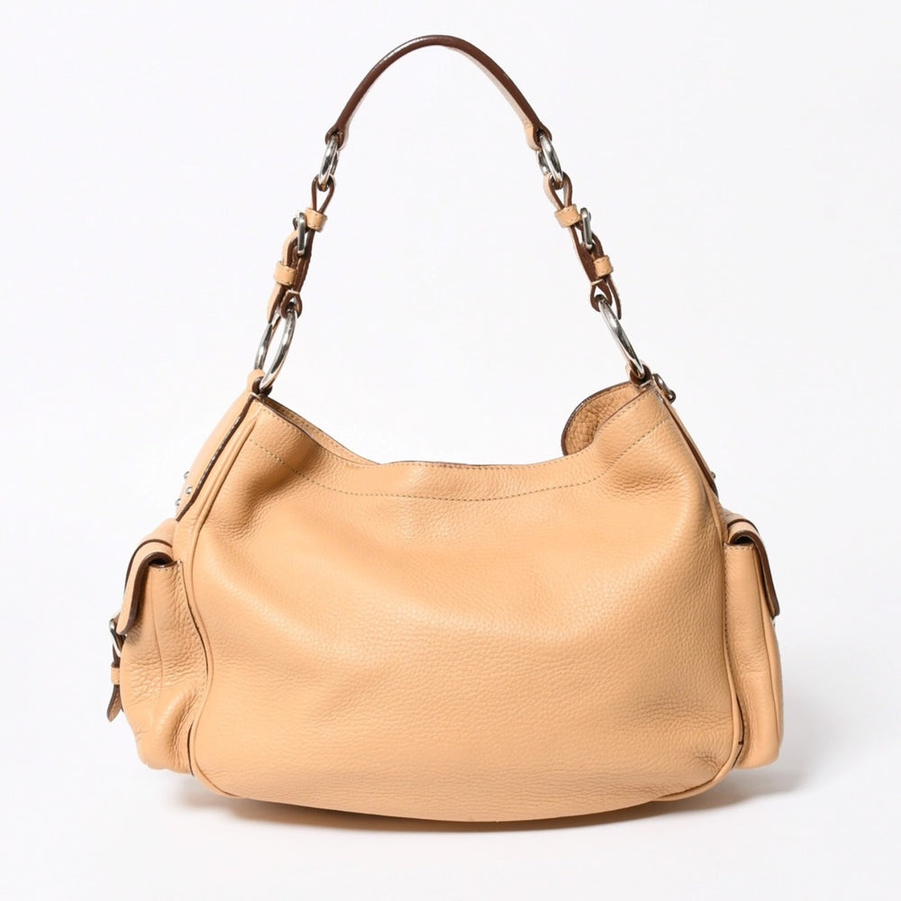 PRADA プラダ ハンドバック ベージュ カーキ レザー カーフレザー シルバー金具 BR3353 美品 中古 4a007861
